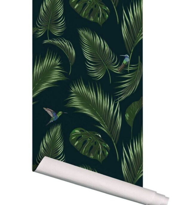 promo 11 papier-peint jungle - bleu canard foncé - 10 m x 53 cm