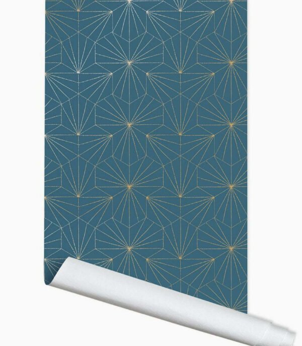 promo 170 papier-peint tiles - bleu petrol/doré - 10 m x 53 cm